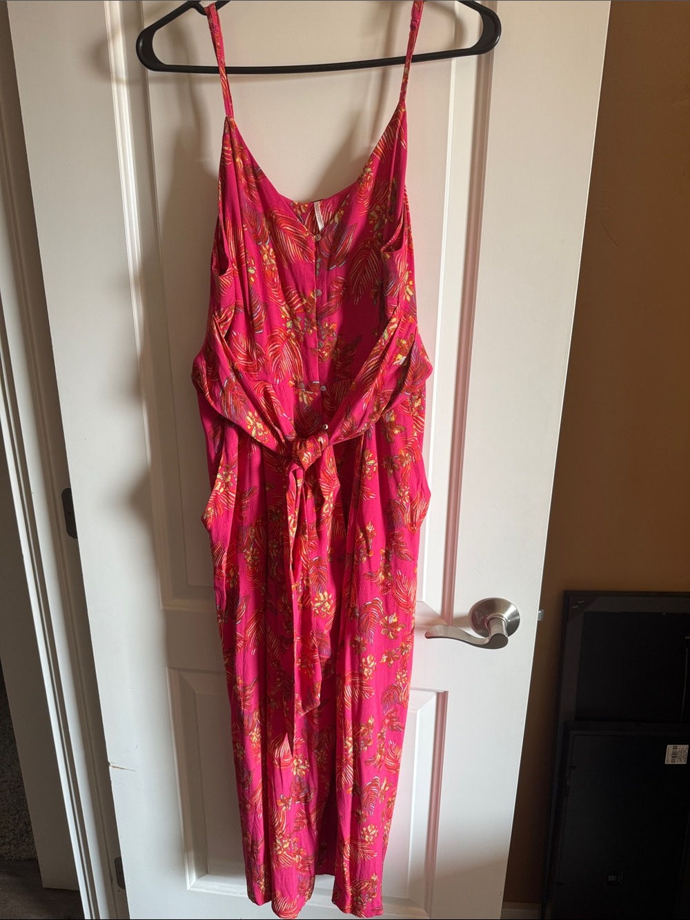 Free People Pink and Gold Tropical Print Jumpsuit